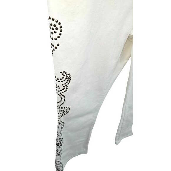 Boston Proper Jeans Womens Sz 4 Flare Embellished Studded Stretch Mid Rise White - Picture 5 of 12